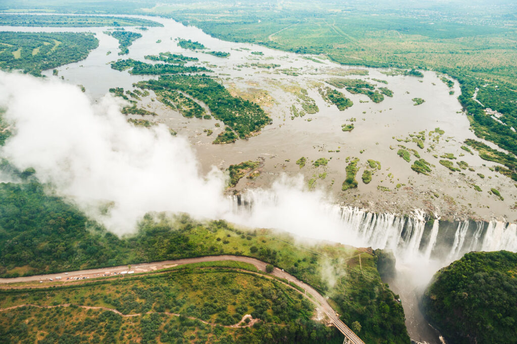 Uitzicht vanuit helikopter over Victoria Falls